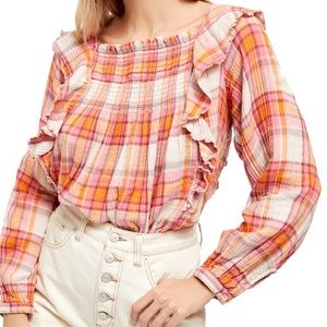 NWT Free People Siena Plaid Pink Pullover Top